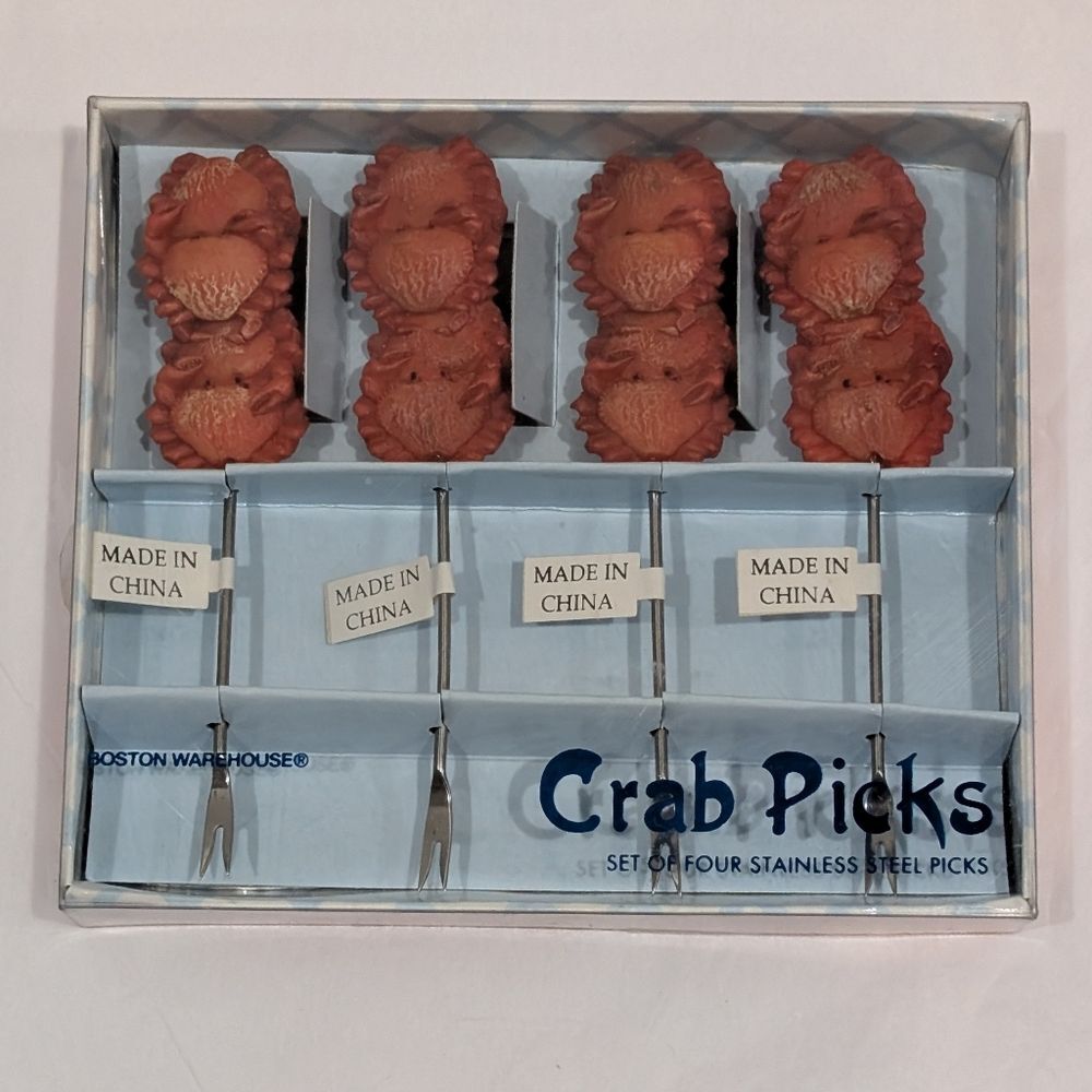 Boston Warehouse Crab Cocktail Picks Set of 4 Coastal Beach Nautical New in Box